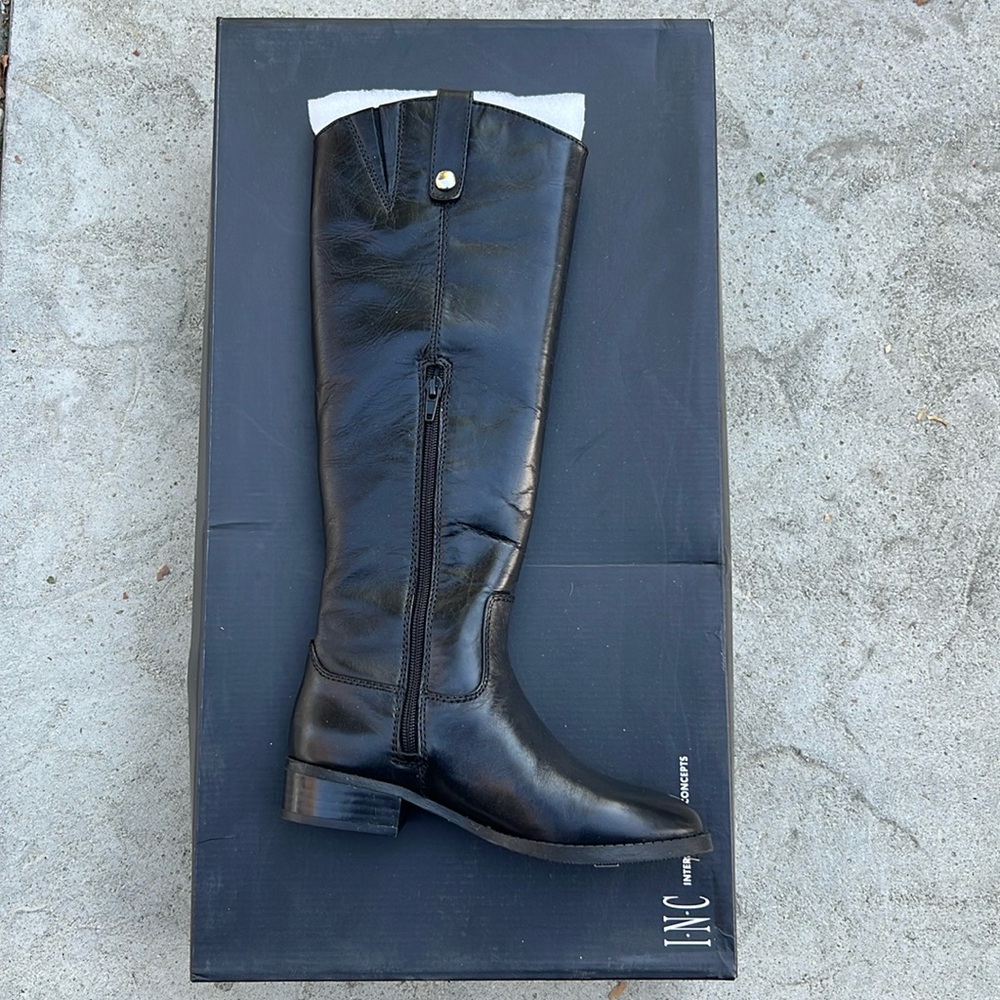 Black leather knee high boots INC